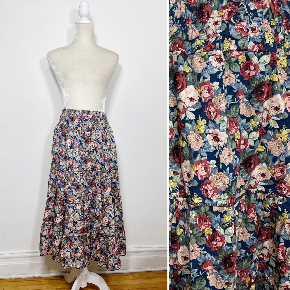 Vintage 90s Blue Red Green Floral